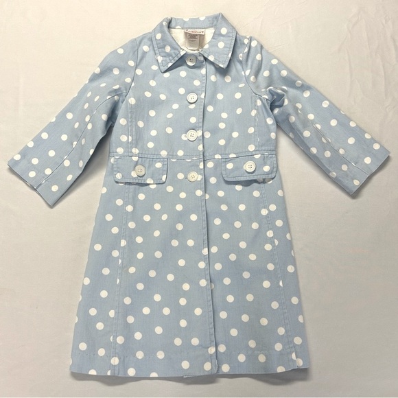 Girls Peacoat Jacket Size 5 Button Up Lightweight Polka Dot Cotton Pastel Spring